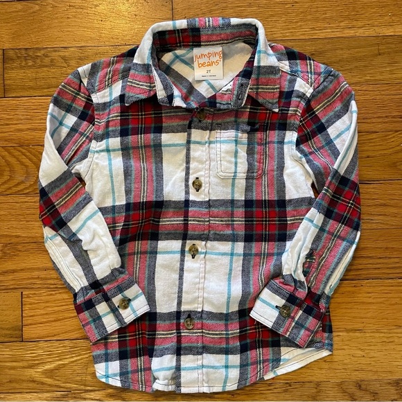 Jumping Beans | Christmas Plaid Button Up Flannel Shirt | 2T - Picture 1 of 4